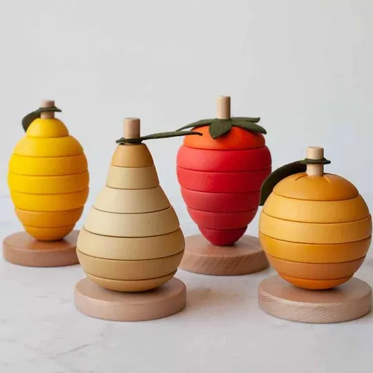 100% органические деревянные штабелируемые фрукты игрушка для малышей деревянная кухни игрушки Монтессори подарок малыша 2022