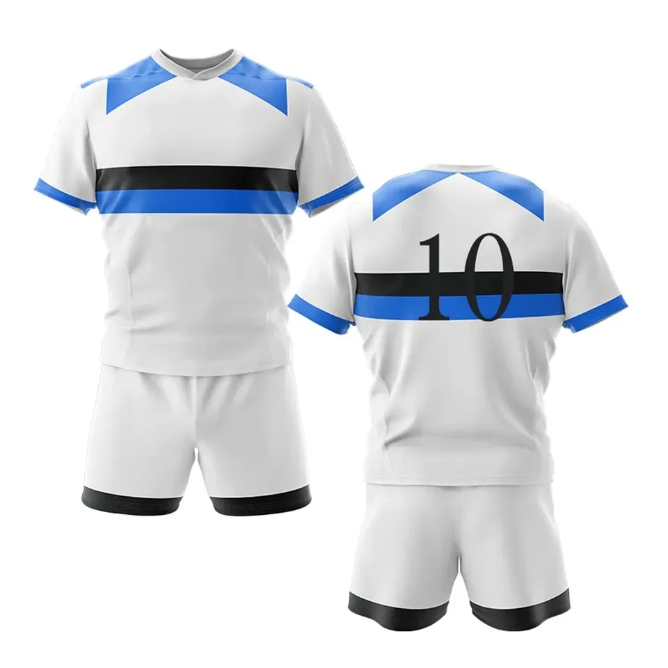 Wholesale New Stitched Men Sublimated Rugby Uniform Printed Design Jersey With Shorts Professional Top