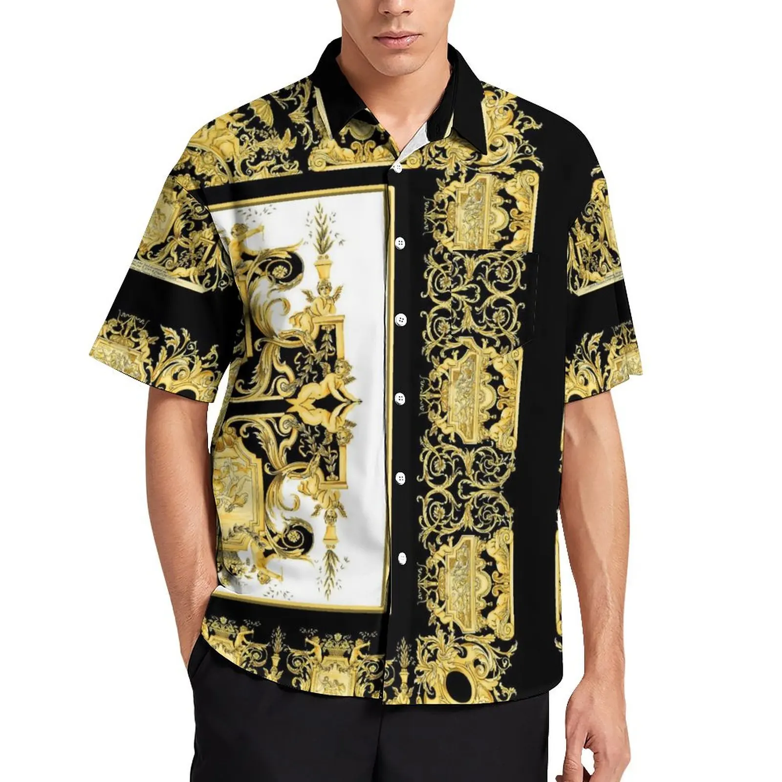 Винтажная рубашка для боулинга с воротником для лагеря, с коротким рукавом, открытая и закрытая летняя гавайская рубашка, мужская повседневная рубашка на пуговицах