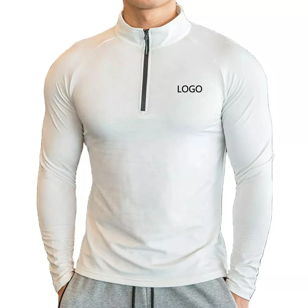 Polyester Fabric Long Sleeve Black T Shirt Men Seamless Half Zip Training Top T Shirt Men Running T shirt Quick Dry Athletic