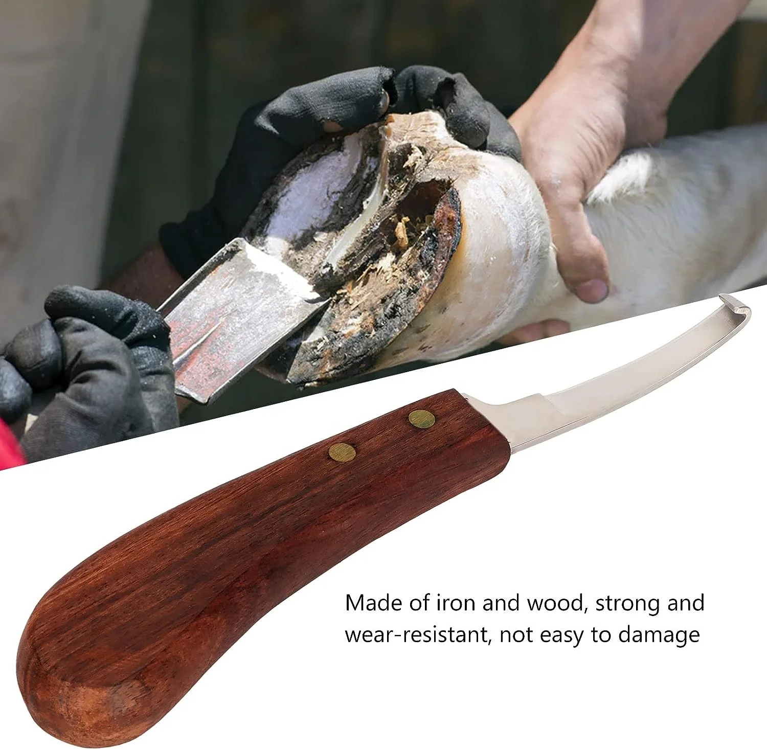 Hoof Knife Stainless Steel Super Sharp Ergonomically Double Edge Right Left Hand with Wooden Handle Farrier Tools for Horses