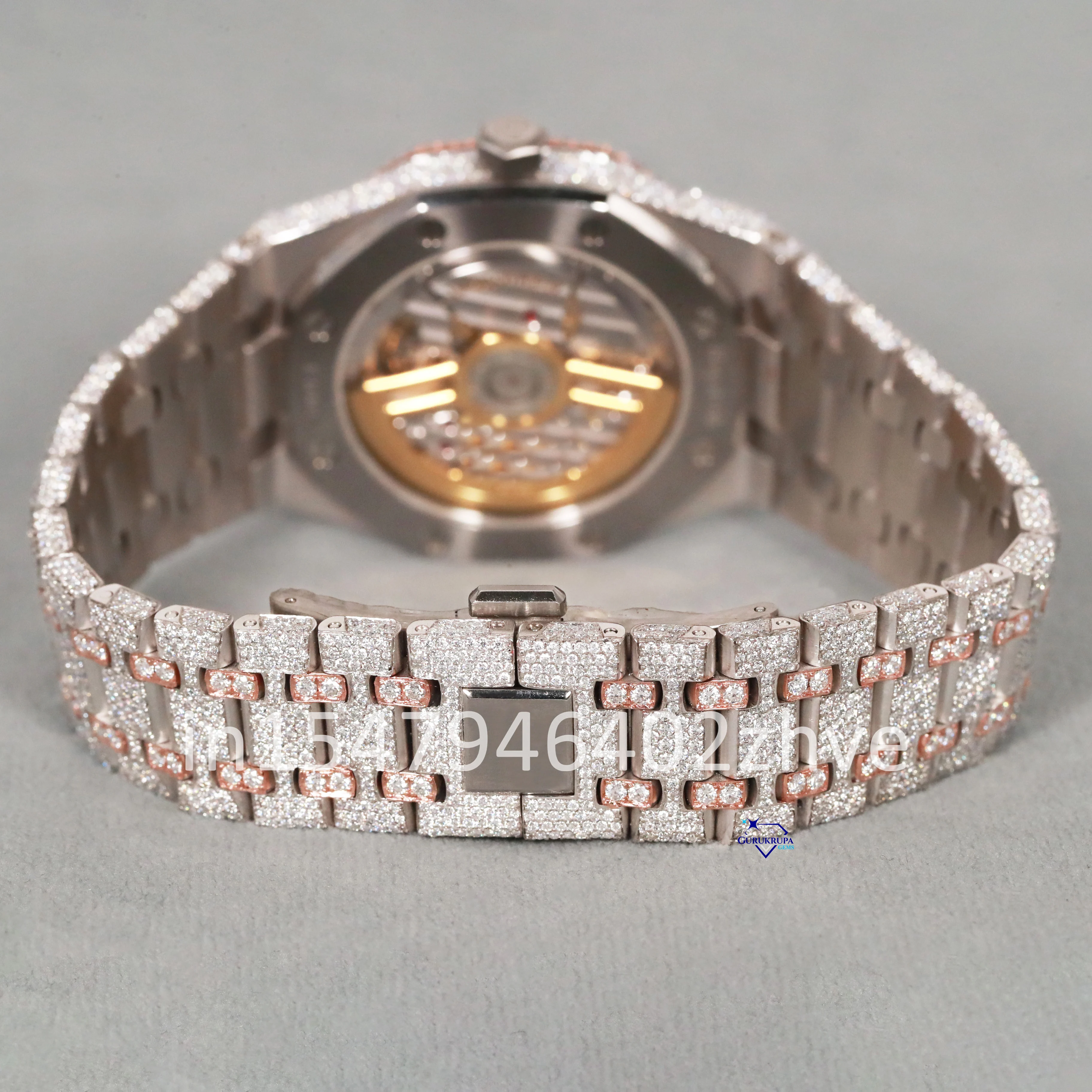 This is a special watch crafted with moissanite diamonds that passes the diamond test and frame of this watch is stainless steel