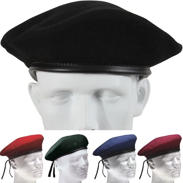 Customised Embroidered Logo Combat Beret Cap Wool and Leather Tactical Berets for Men Plain Knitted Printed Beret Hat