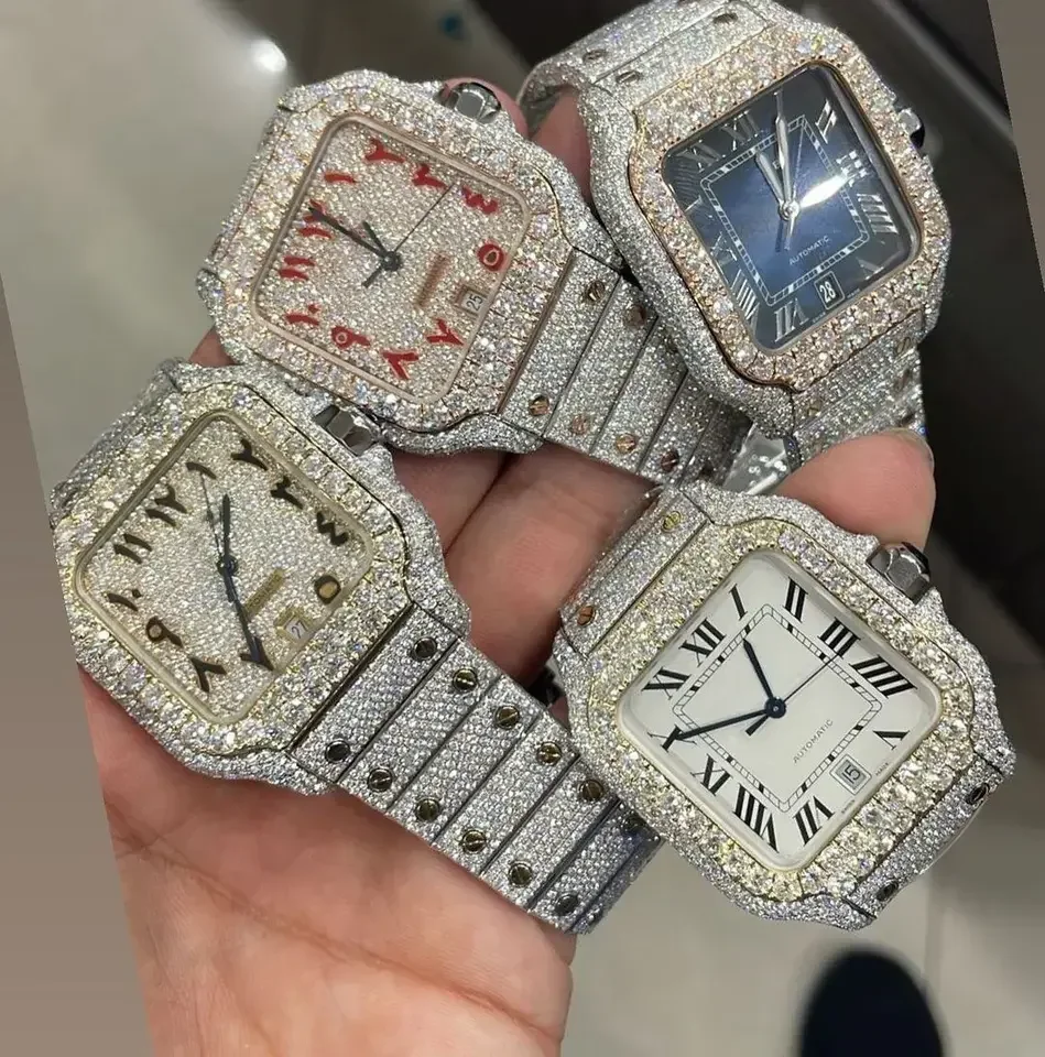 Luxurious moissanite diamonds fully iced out chronograph hip hop watch for men featuring with stainless steel and vvs clarity