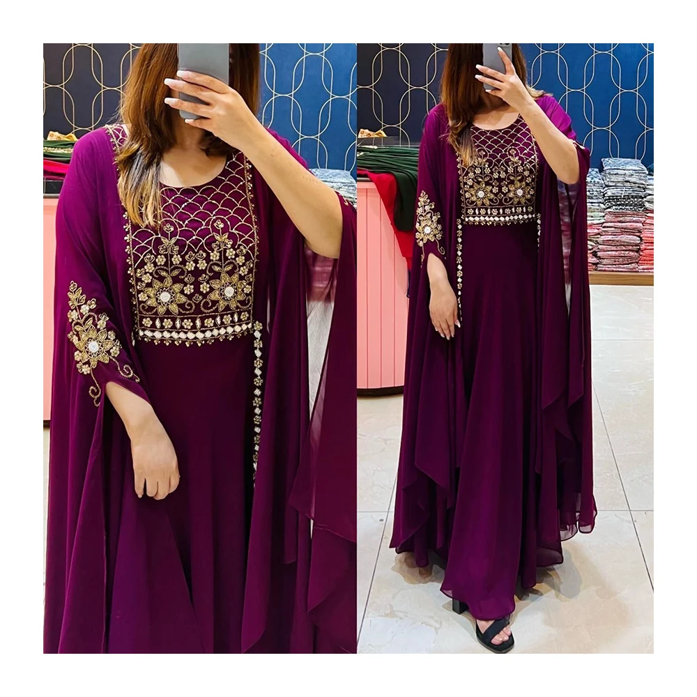 Designer Indo Western Kaftaan Look Dress Attached With Inning And Highlighted With beautiful Hand Work And Sleeves