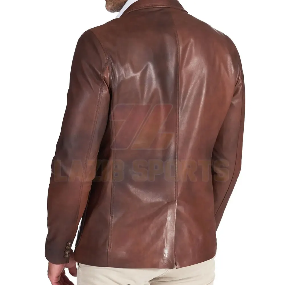 Fine Quality Natural Cow Leather Blazer Wine Brown For Men / Natural Cow Skin Leather Blazer Mens