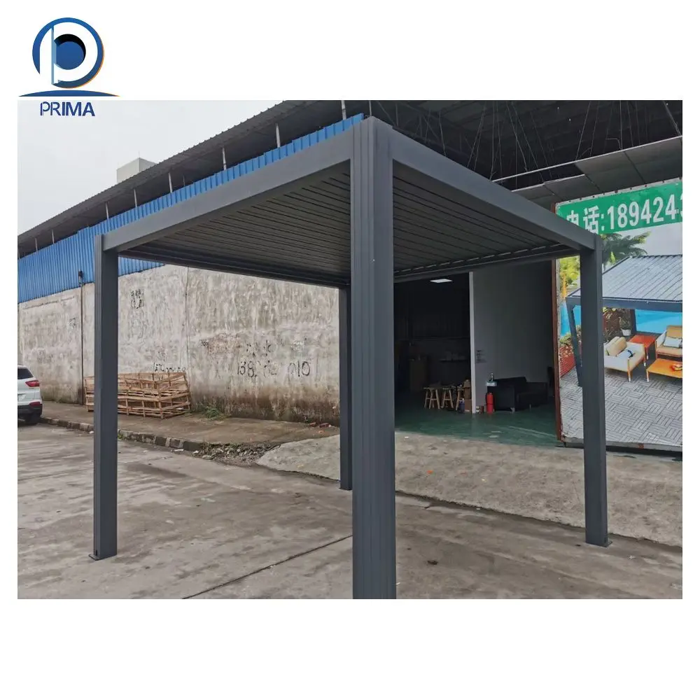 Prima Modern Designs Gazebo Bar Swimming Pool Electric Pergola Roof Motorized Louver Waterproof Free Standing Aluminum Pergola