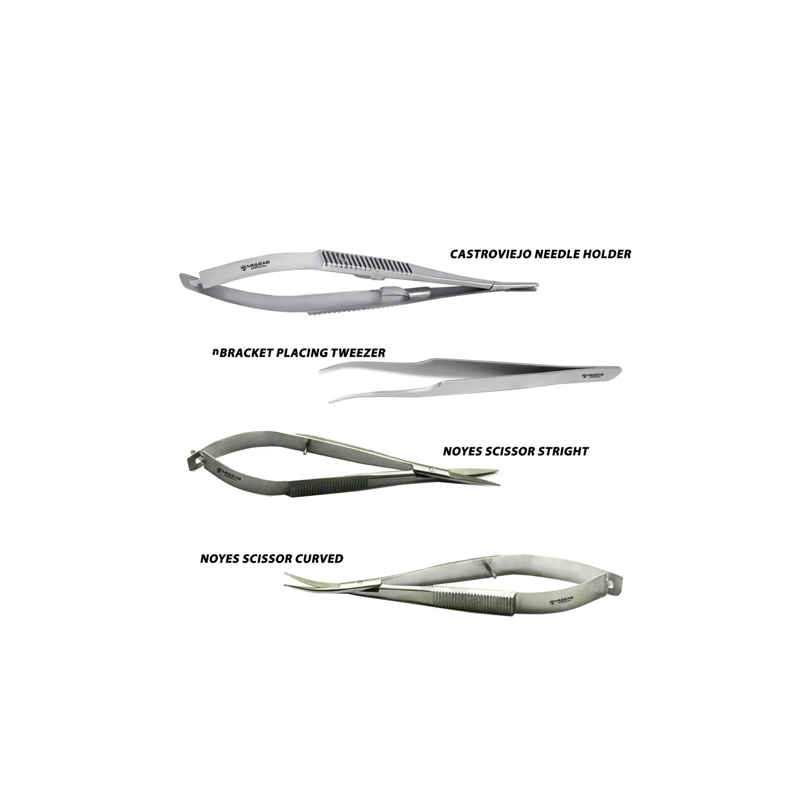 HOT SALE MEERAB 4Pcs Castroviejo Needle Holder Suture Tying Forceps Micro Surgery Noyes Scissors ISO CE APPROVED