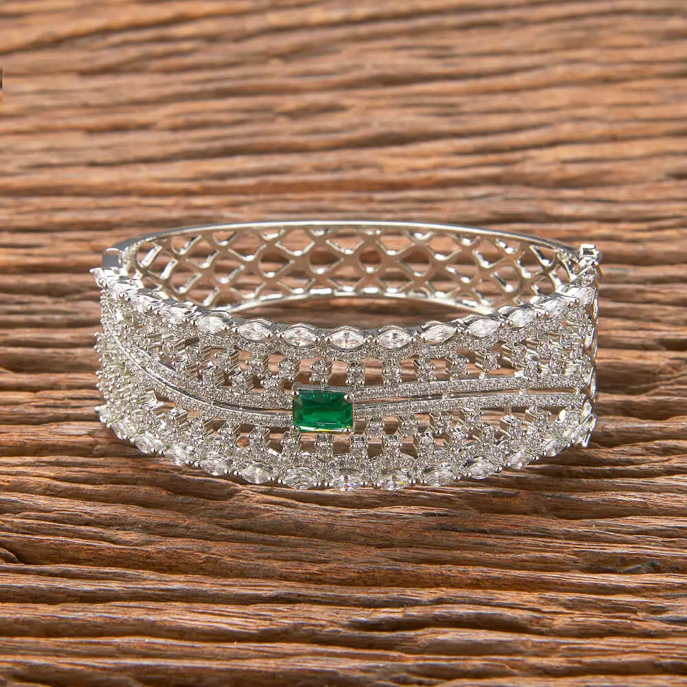 Latest Handmade Export Quality Of Classic American Diamond Broad Kada With Rhodium Plating