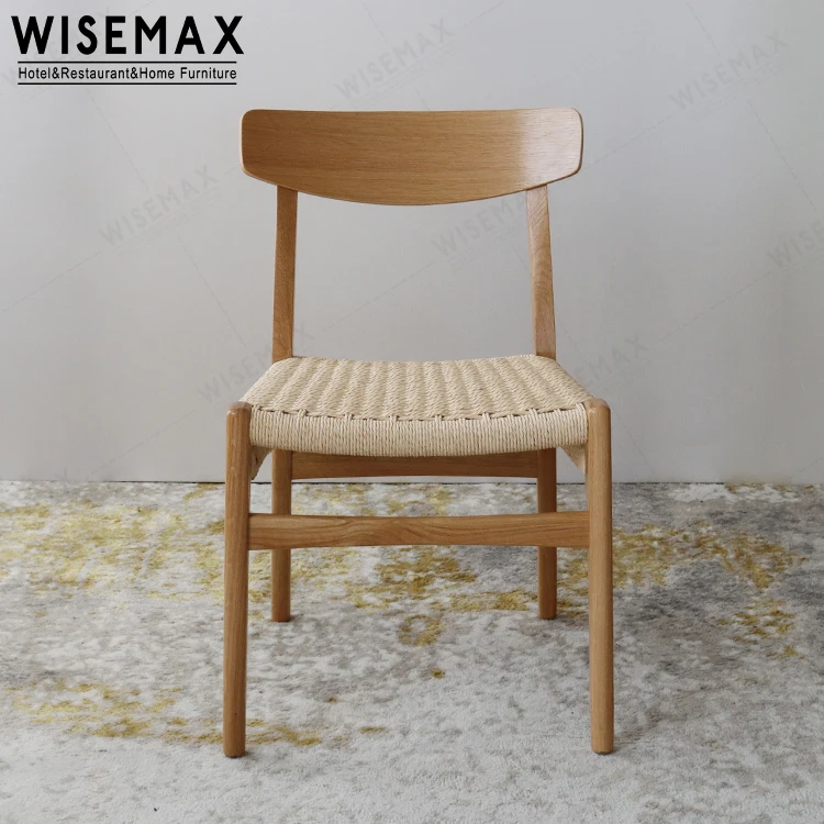 WISEMAX FURNITURE Solid Ash Wood Rattan Dining Chair Classic Design Armless Woven Rope Sillas for Sale