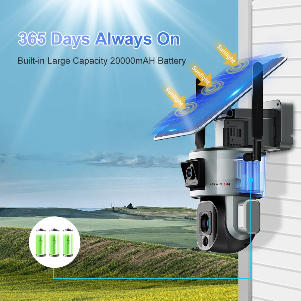 LS VISION 4K двойной объектив 4G уличная система безопасности беспроводной 10X оптический зум прожектор SIM-карты солнечные камеры