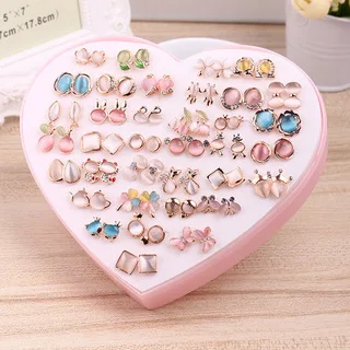 Hot Sale Fashion 18 K Gold Plating Small Stud Earrings Set Heart Box Mixed Batch 36 Pieces Pearl Earrings Women /