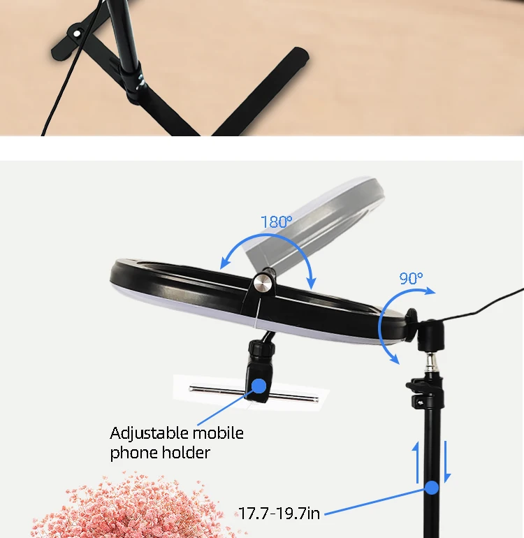 LED Selfie Selfie Light Desktop Shooting Live Broadcast Tripod Folding Belt 10 Inch LED Ring Selfie Light