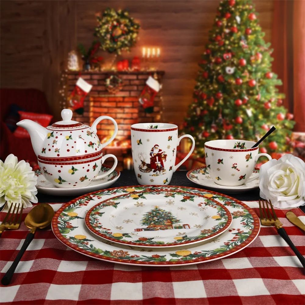 Modern Nordic European Christmas Design Tree Decorative Collection Ceramic Tableware Porcelain Dinner Plates Dinnerware Set