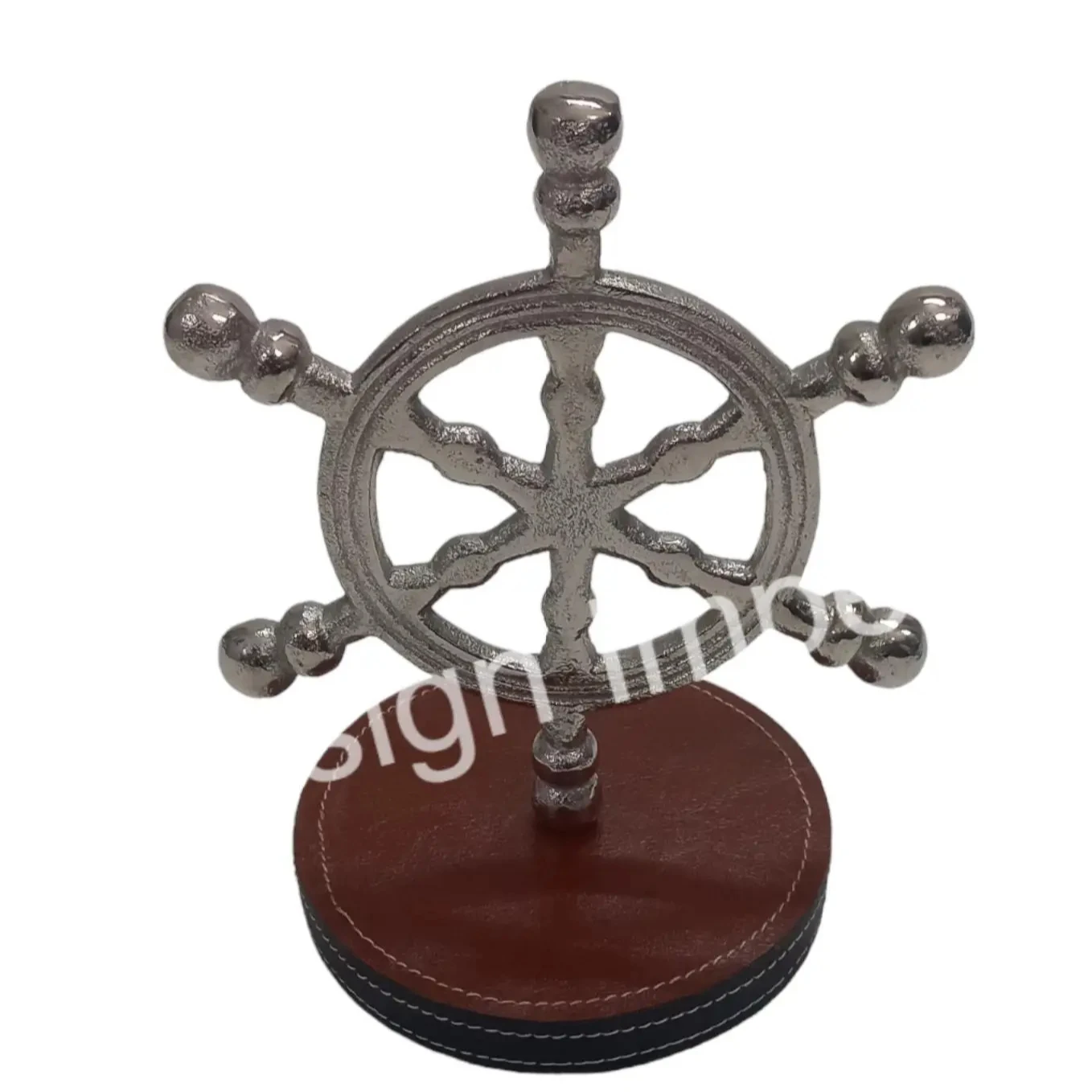 Table Decorated Nautical Object Elegant Ship Wheel Accent Easy Portable Natural Finished Wood Base Decorative Ship Wheel Object