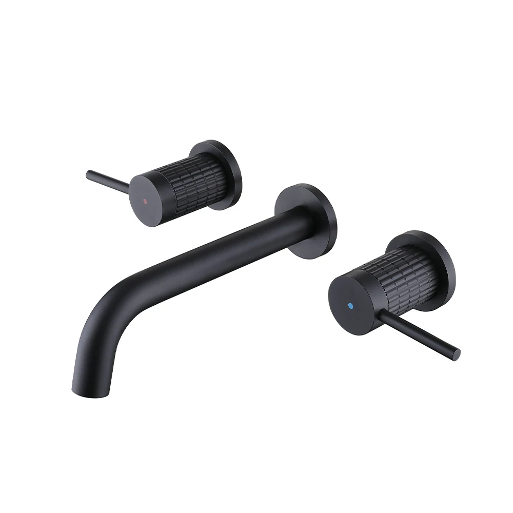 Bathroom In Wall Double Lever Tap Black Basin Mixer Faucet