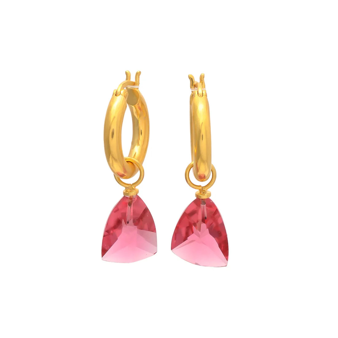 Exclusive Trendy Light Pink Tourmaline Hydro Earring Gold Plated Brass Hoop Design Latest Fashion Jewelry for Anniversary