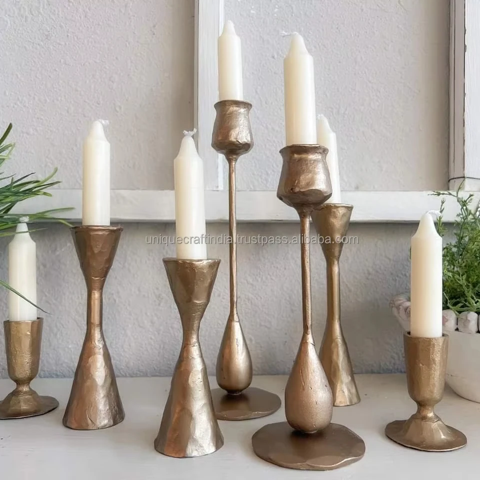 Hand-Forged Iron Taper Holders, Antique Brass Finishing -Candle Stand-Home Decoration Candelabra Party Dec
