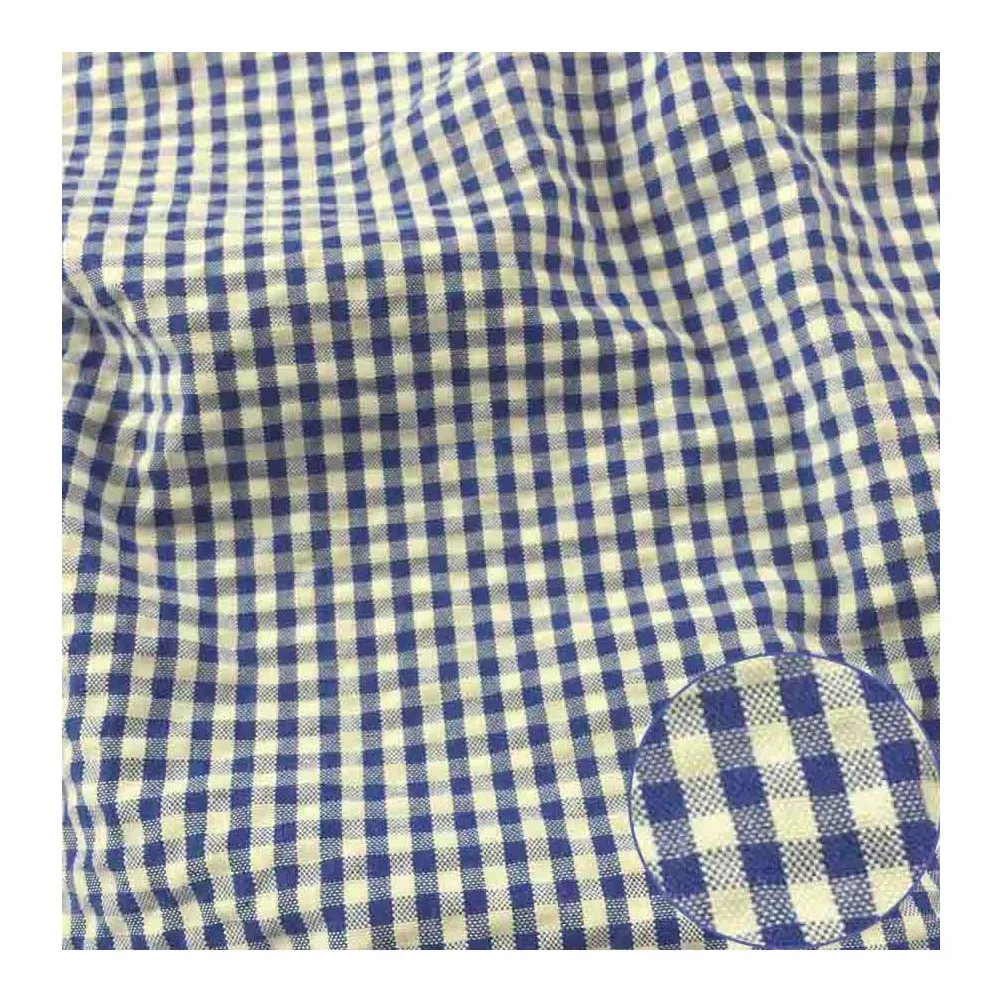 Wholesale Plain Striped Seersucker Gingham Dress Fabric Royal Super Soft Quick Dry Customized Fabric Sustainable 100% Cotton