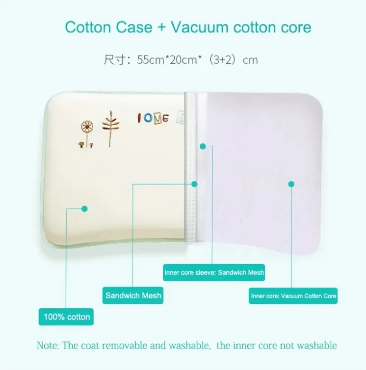 OBLONG Vietnam Solid Bedding Plain OEM 100% Cotton Fabric Children Adjustable Cream Cartoon Memory Foam Sleep Baby Neck Pillow