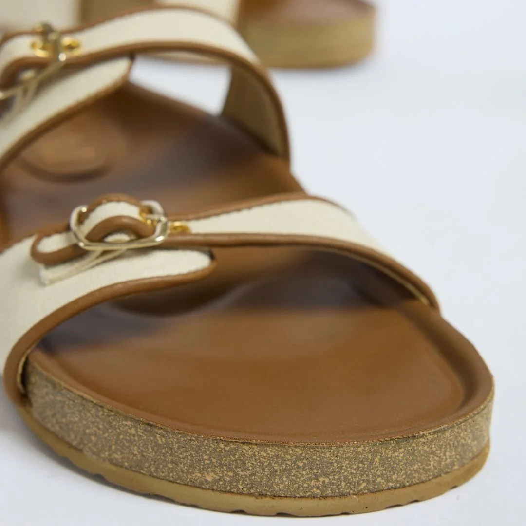 LADIES CASUAL cork sole footwear strap and buckle, arch support sole with size modulation, custom order available