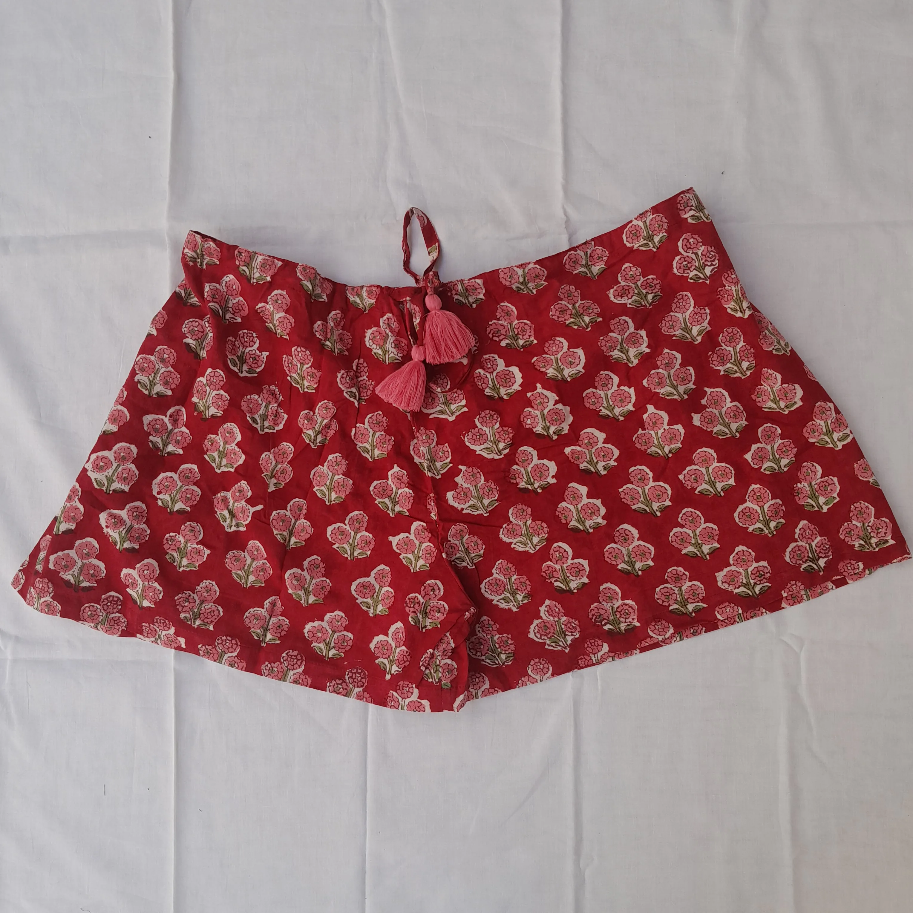 Beautiful Hand Block Printed Cotton Shorts Elastic Waist Summer/Autumn/Spring Beach Casual Street Wear Clothing Plus Size