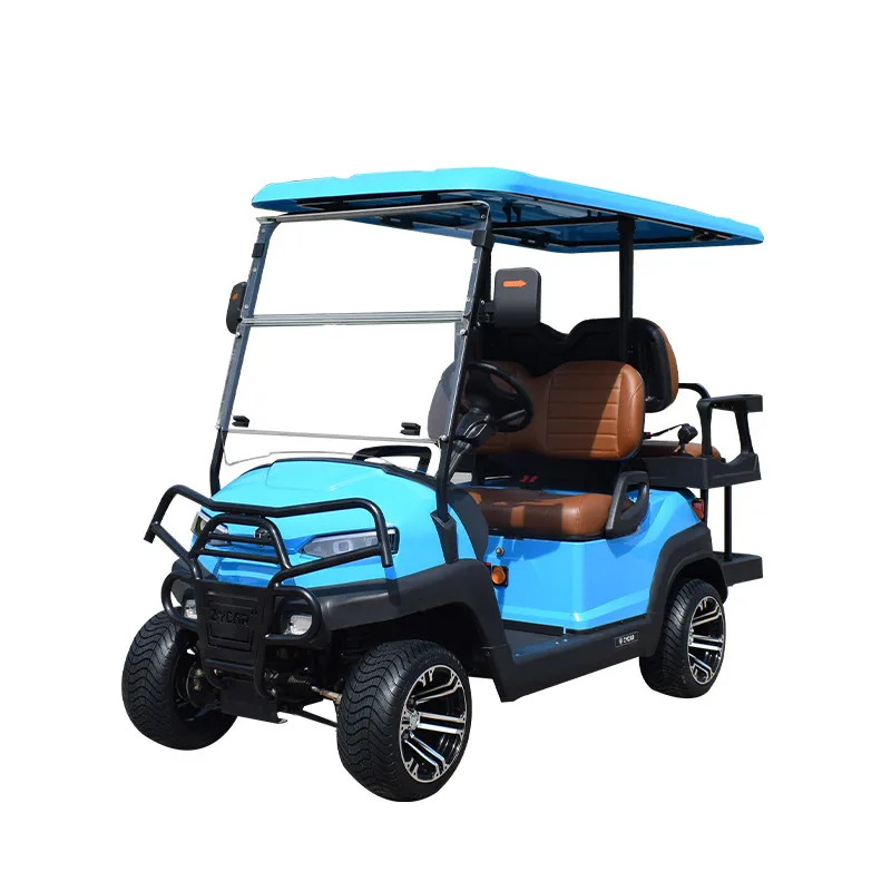 Four-seater utility golf cart in a luxurious cerulean hot hue, model Z2C, with plush sponge and synthetic leather seats
