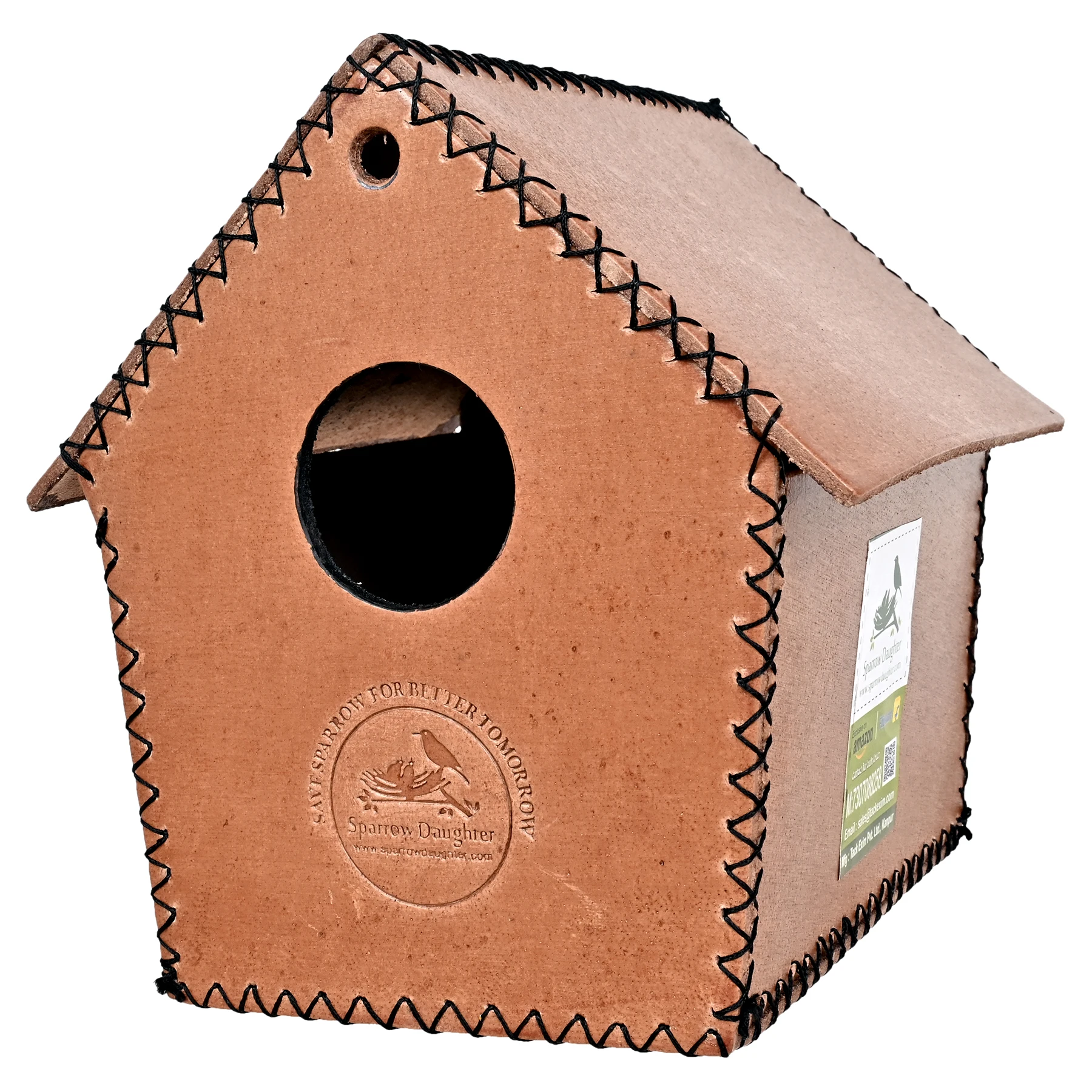 AFFORDABE PRICE LEATHER BIRD HOUSE HAND CRAFTED HUT SHAPE BIRD NEST BOX LAWN PORTIO NATURAL DECOR