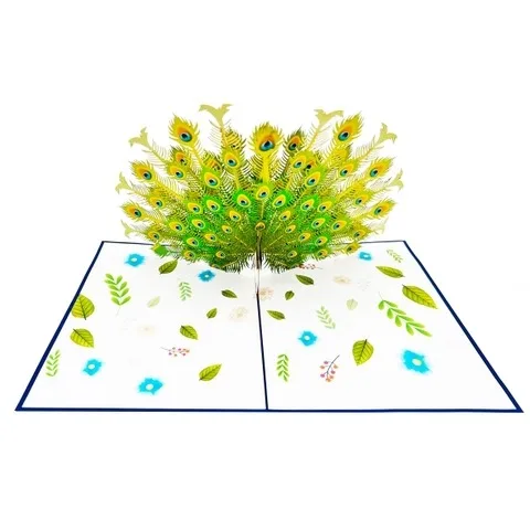 Green Peacock Pop Up Card 3D Gifts & Crafts Handicraft Paper Crafts From Vietnam Laser Cut Top Trending Product Custom Design