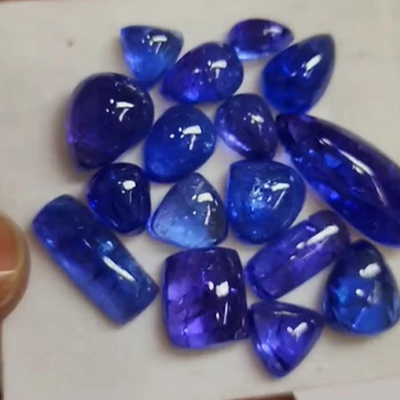 16 Pcs of Natural Tanzanite 16mm to 25mm Free size Pear Rectangle Cabochon 101 cts lot Iroc Sales Loose Gemstone Cab