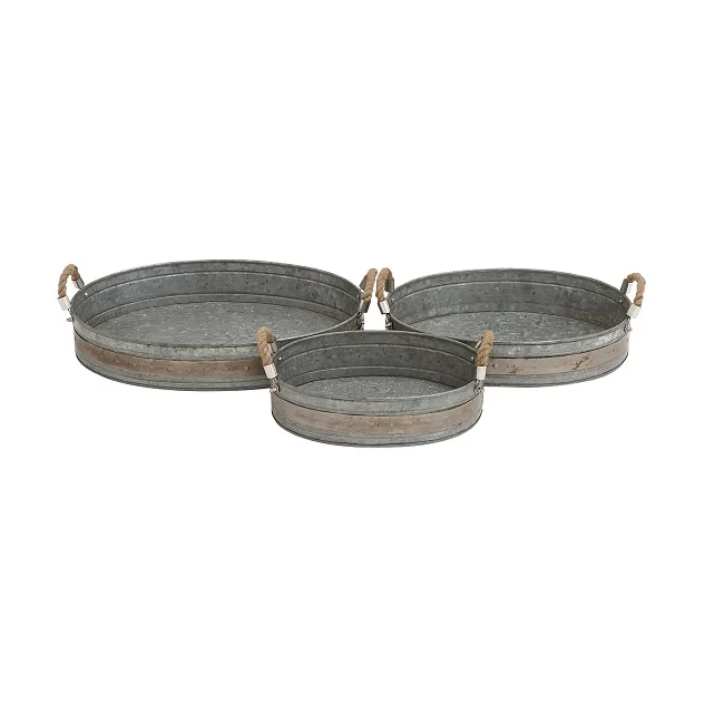 Rectangle Galvanized Tray with Wooden Handles for Wedding Party Serving Ware House Warming Home Office Use Tray