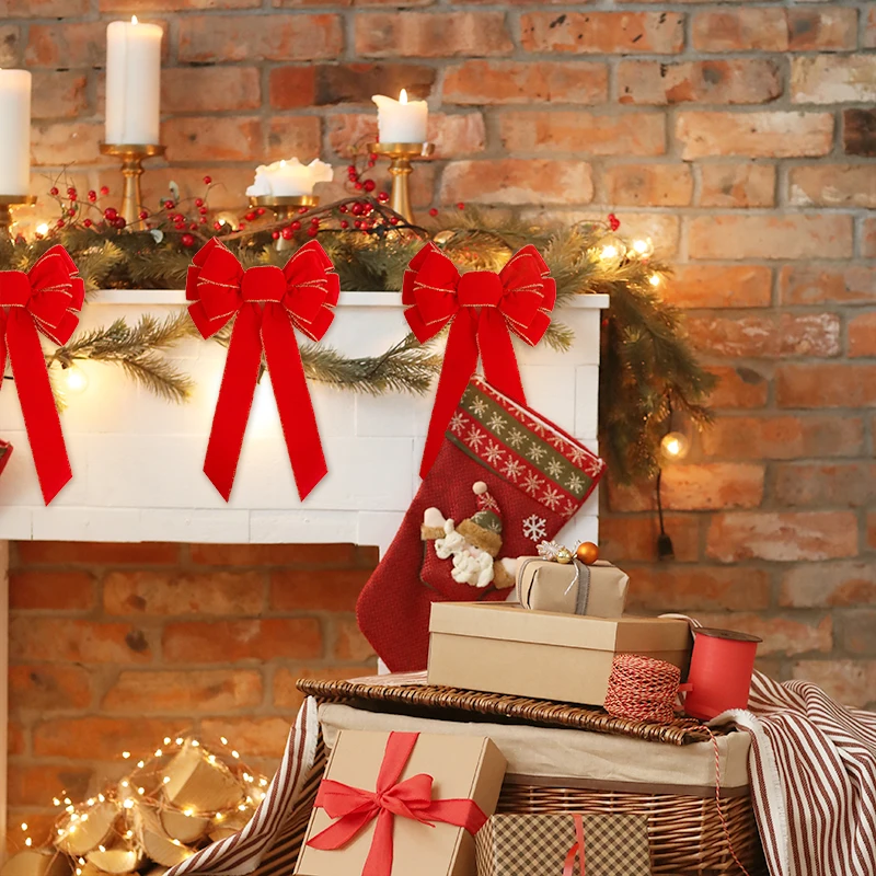 MSD Ready to ship Red Velvet Christmas Ribbon Bow  for Christmas tree Decoration and Holiday Decoration