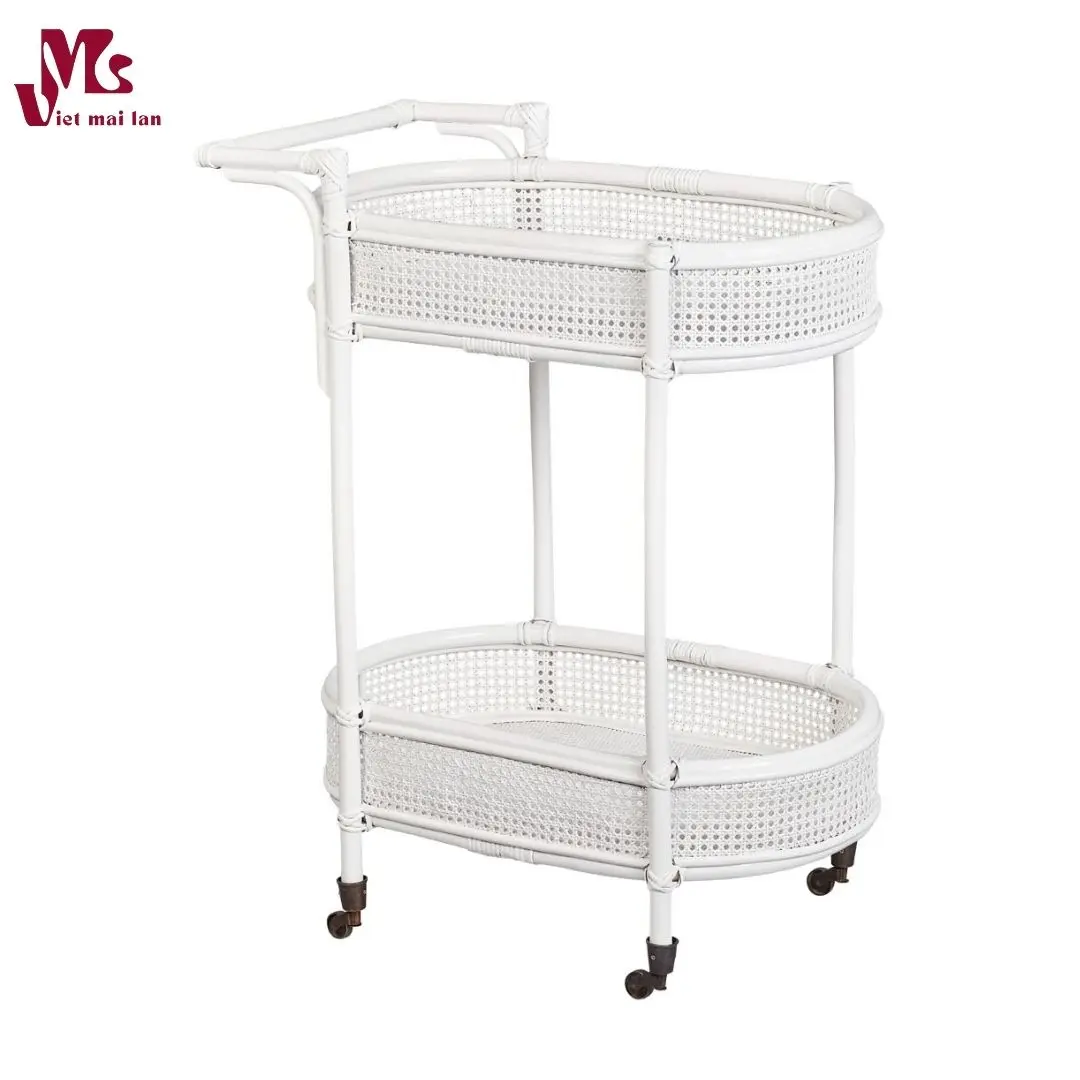 Round Rattan Side Table Rattan Bar Cart with Rolling Foot Woven Side Table Natural Brown Rattan Wine Cart