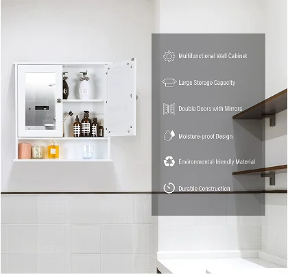 Hot Sale Mirrored Medicine Cabinet Solid Wood Cabinet with Framed Mirrored Door Bathroom Vanity Mirror Black from Viet Nam
