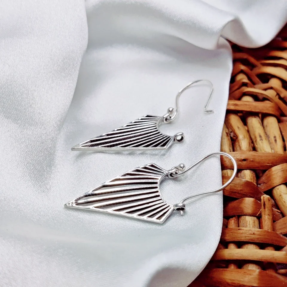 925 Sterling Silver Geometric Tribal Earrings Gift for New year Gift ideas plain silver earring