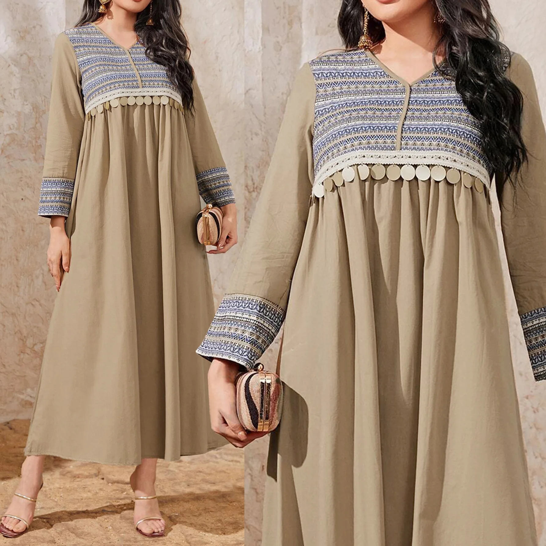 Most Popular Dubai Turkey Muslim Embroidery Maxi Dress for Women Islam Dresses Abaya Robe Arabic