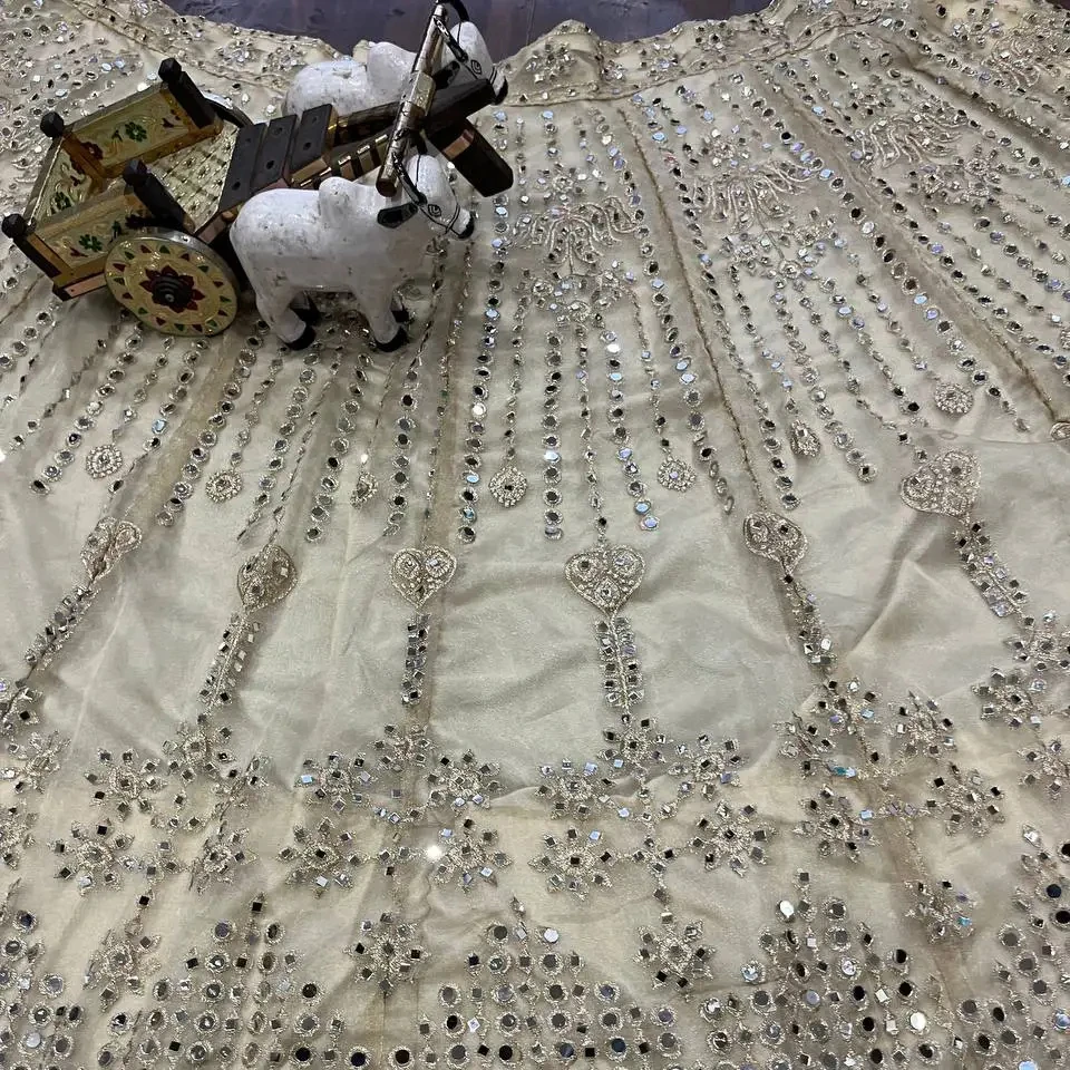 FULPARI Женская свободная ткань Lehenga из органзы шелк работа настоящая зеркальная вышивка с канканом и холстом 4 метра