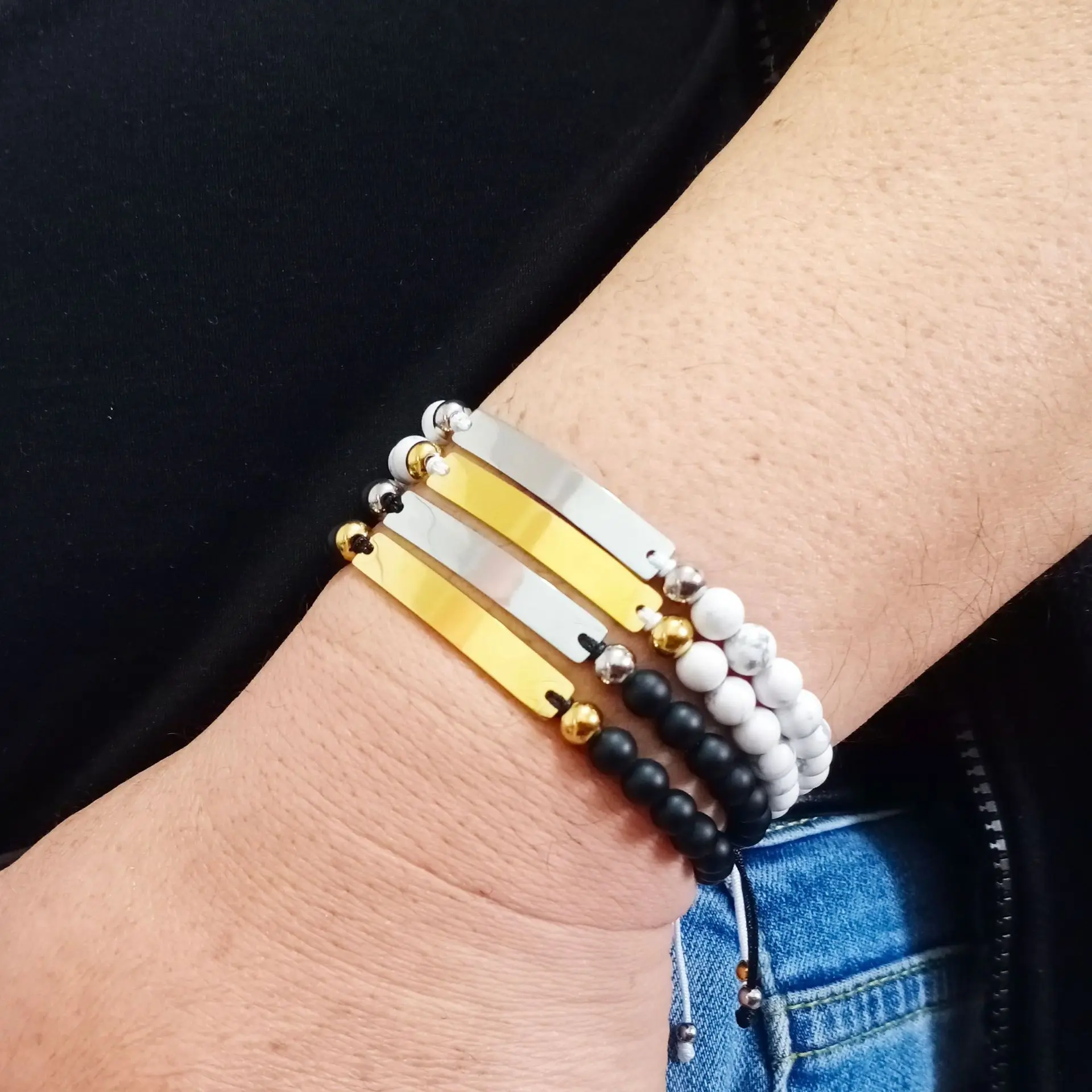 Adjustable Opening bracelet with bead chain Wholesale Fashion bracelet for men women Custom name Personalized  Stainless Steel