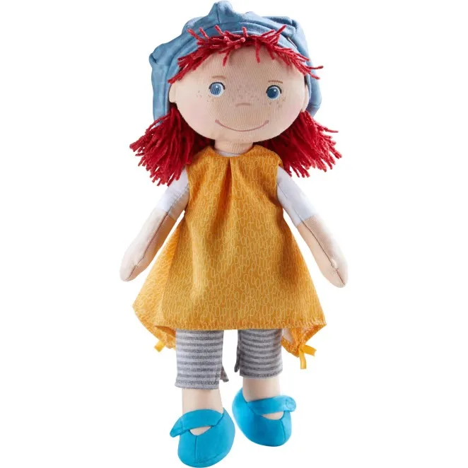 30 cm Soft Body Cuddle Doll plush figure toys with Red Hair Sunny yellow dress adventurous playmate for 18 months baby
