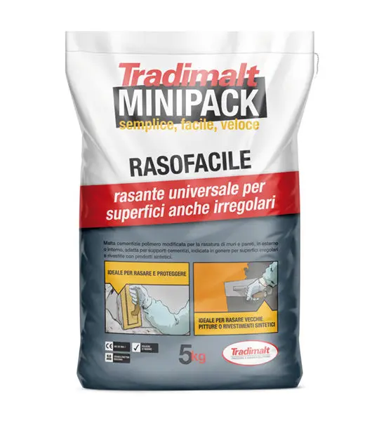 Construction Material White cement-based mortar for smoothing walls with selected aggregates Minipack Rasofacile Wholesale