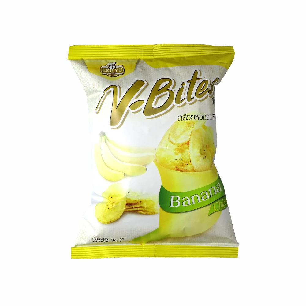 V-Bites Natural Banana Fruit Chips Original Flavor Snack 0.036Kgs Bag Package Vegan Chips Thailand Products
