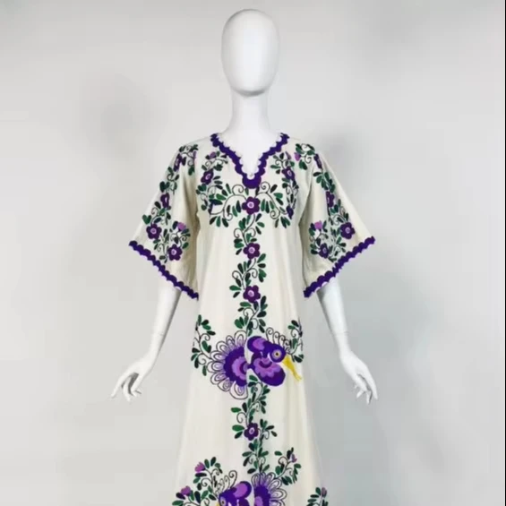 Embroidered Ukrainian Dresses Custom Designer V-Neck Open Front Fashion Party Wear Dress With Embroidery Work at Wholesale