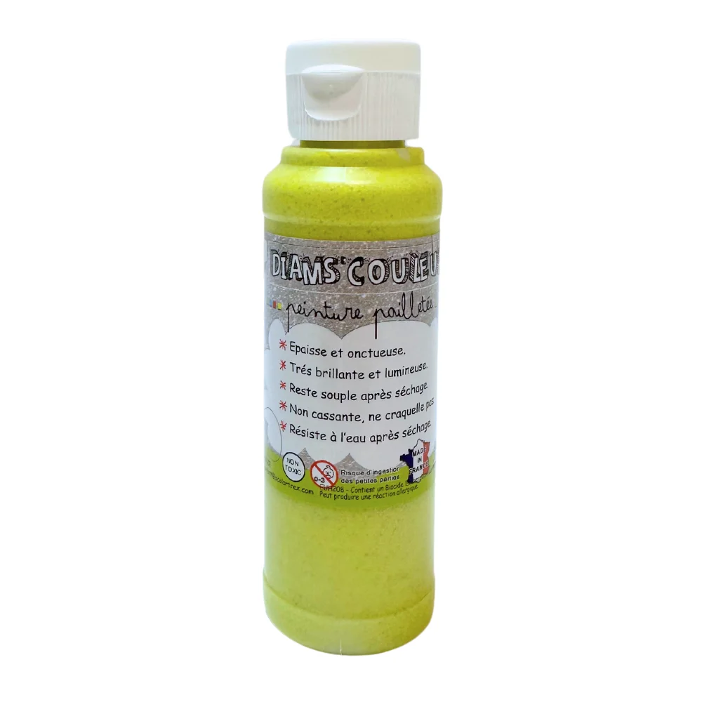 Yellow Eco-friendly 125 mL Glitter Paint for Kids Water-Based and Solvent-Free Baby Safe for Schools Arts Made in FRANCE