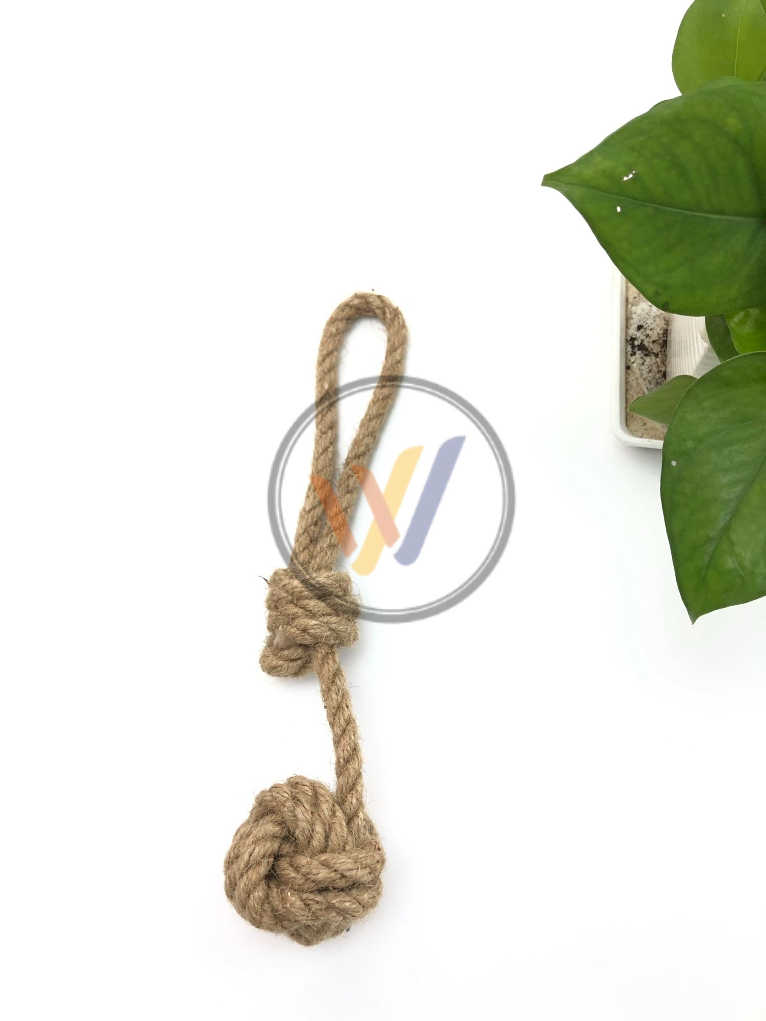 Natural Hemp Rope Ball With Handle Dog Toy Durable Tug & Chew Play Clean Teeth With Chewing