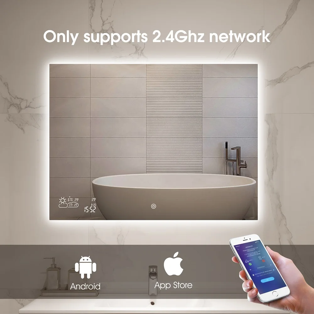 Intelligent Bathroom Mirror WiFi Connection APP Control Cosmetic Mirror With Weather display