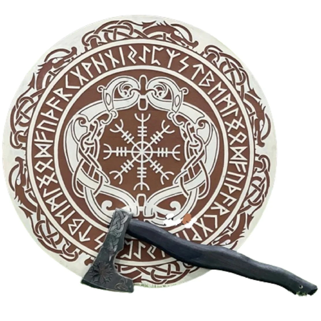 Viking Shield The Helm of Awe With Dragon and Runes Viking Shield Vegvisir Viking Symbol Axe  Wall Decorative CHSW0052