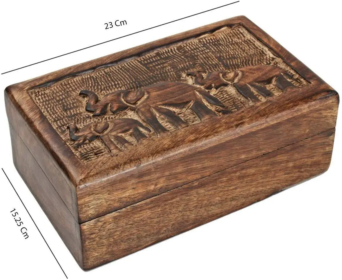 Artisan Crafted Mango Wood Carved Storage Boxes with Detailed Patterns Ideal Home and Office Organizers