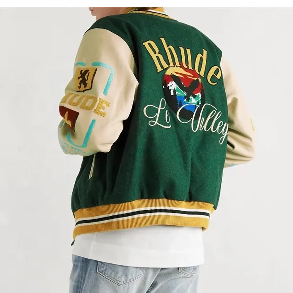Custom Wool Letterman Bomber Baseball Varsity Jacket for Man Leather Sleeve Chain Chenille Embroidery baseball  varsity jacket