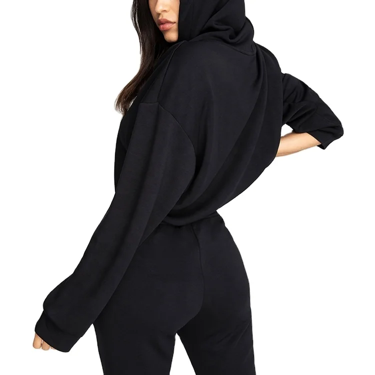 Custom Logo Streetwear women Sweatshirt Pullover gym Hoodies Women Crop Hoodie Ladies Casual crop top hoodie Set