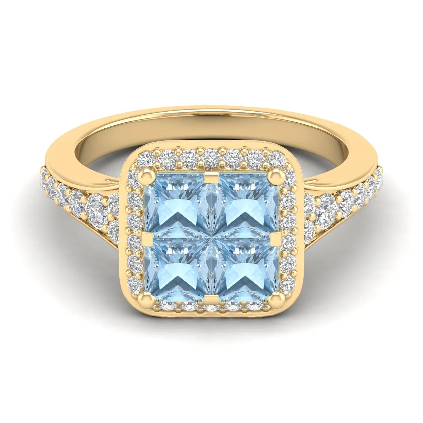 REYES Best Selling 14K Solid Rose Gold Diamond Engagement Rings for Women Genuine 1.56 Carat Aquamarine Gemstone Fine Jewelry